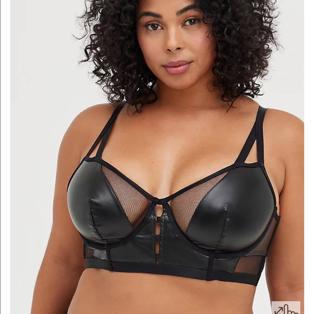 Torrid black faux leather and mesh underwire bralette